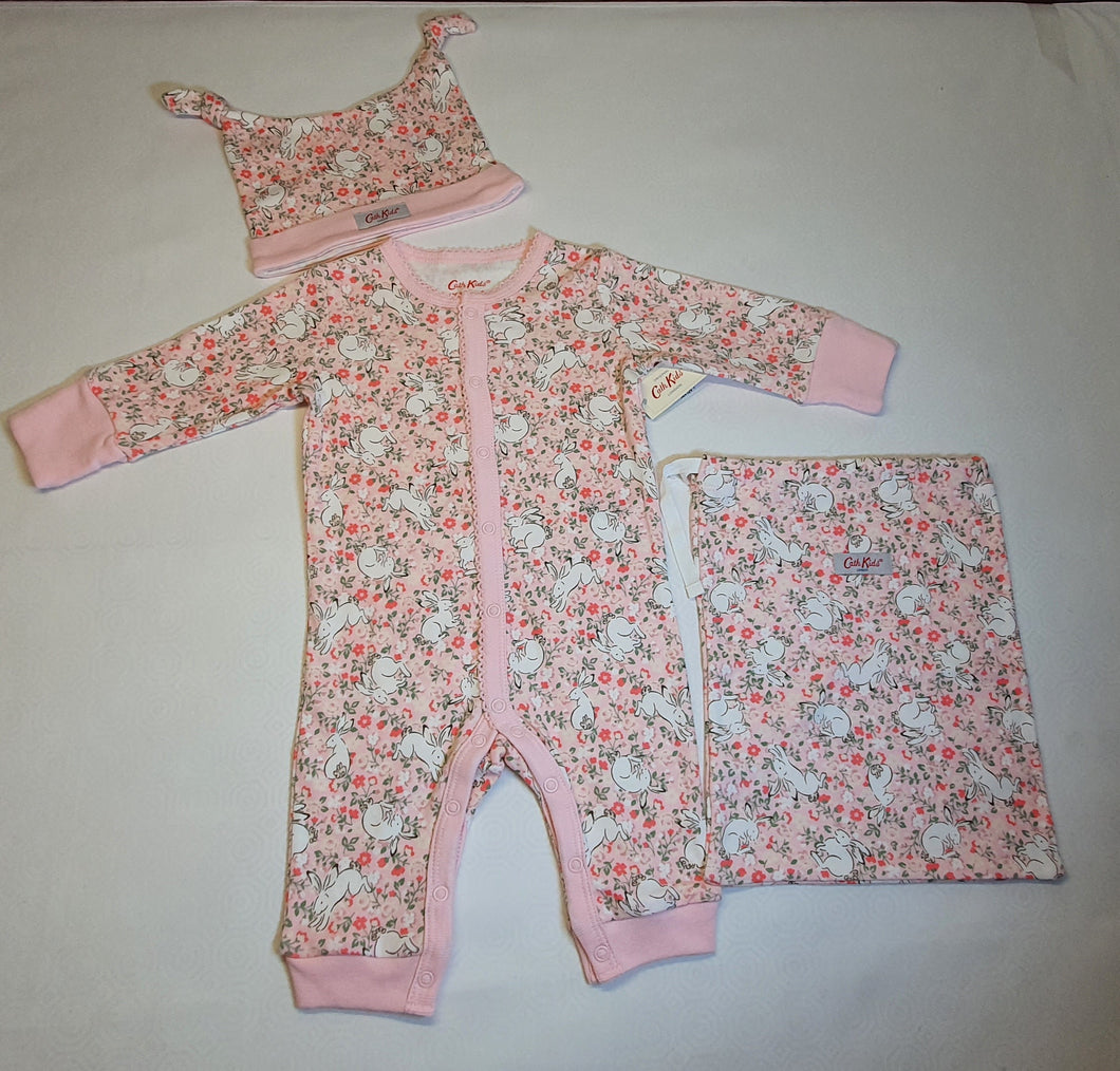 Cath Kidston Baby Footless Bunny Sleepsuit Hat and Bag set