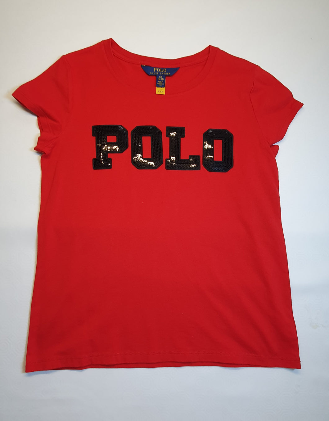 Ralph Lauren Girls Red/Black Sequin Polo Motif T-shirt