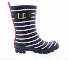 Load image into Gallery viewer, JOULES Nautical Navy Striped Kids Wellies
